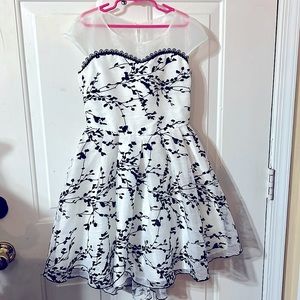 Elegant Girls Dress white with black velvet vines.
